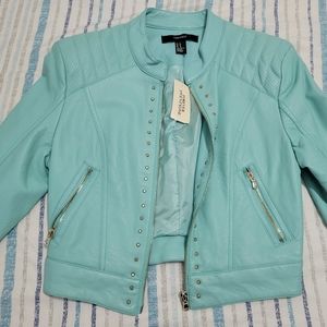 Faux leather cropped moto jacket